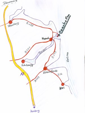 Anreise und Lage der Ferienwohnung Zum alten Zollhaus in Maasholm an der Schlei nahe der Ostsee